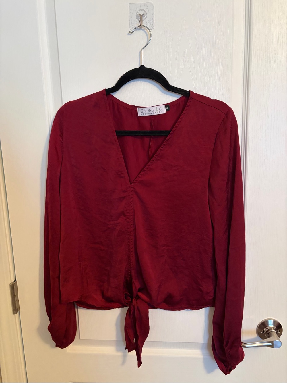 Stella Laguna Beach Burgundy Tie-Front V-Neck Blouse